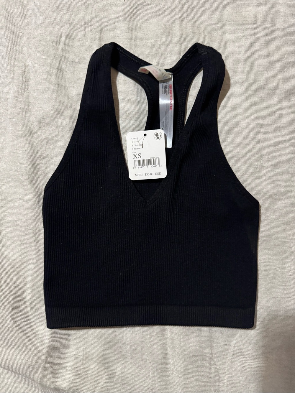 Free People Movement Black Ribbed Seamless Racerback Crop Tank Top XS NWT